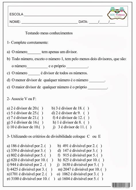 Multiplos E Divisores 6 Ano - múltiplos e divisores 6°ano