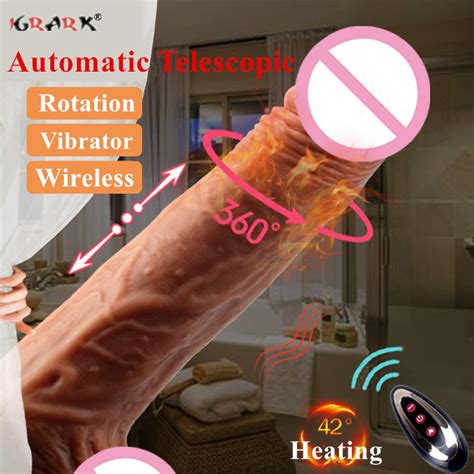 Automatic Telescopic Heating Dildo Vibrator G Spot Massage Huge Realistic Penis Erotic Anal Sex