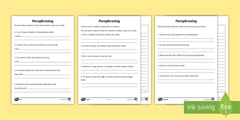 Paraphrasing Set Differentiated Worksheets Teacher Made