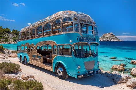 picture blue double decker bus   beach  croatia