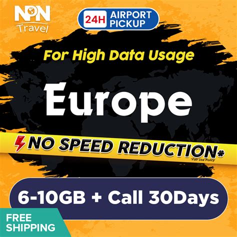 Europe SIM Card 30 Days 10GB Call High Speed Europe Travel Data SIM