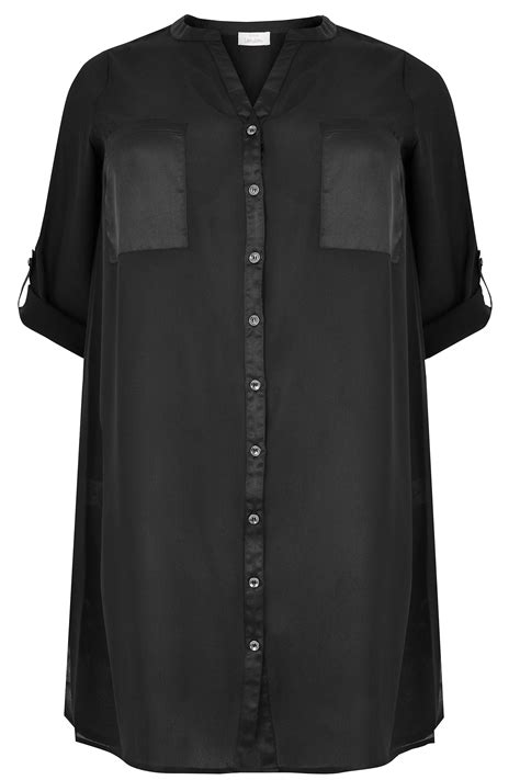 Yours London Black Chiffon Blouse With Satin Trim Plus Size 16 To 32