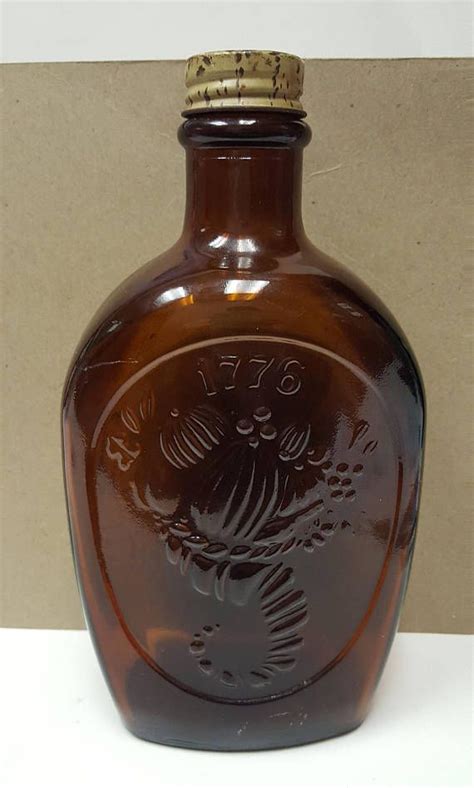 Vintage Collectible Amber Brown Glass 1776 Bicentennial Log Cabin Syrup Bottle With Cap W 4 1 2