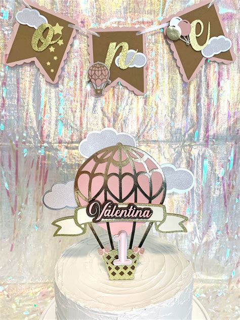 Hot Air Balloon Cake Topper Pink Hot Air Balloon Theme Birthday Girl Birthday Cake Topper Up