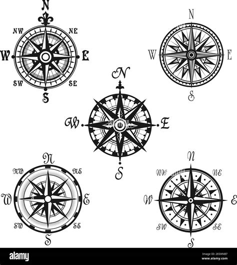 Compass Or Wind Rose Marine Navigation Icons Vector Symbols Of Nautical Retro Navigator Compass