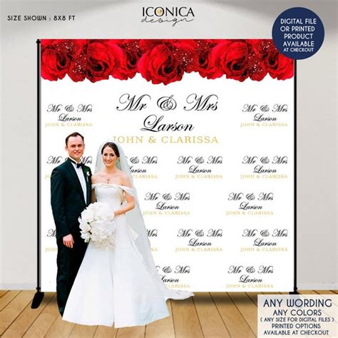 Wedding Backdrop, Red roses, Elegant Black and Gold Banner, Floral ...