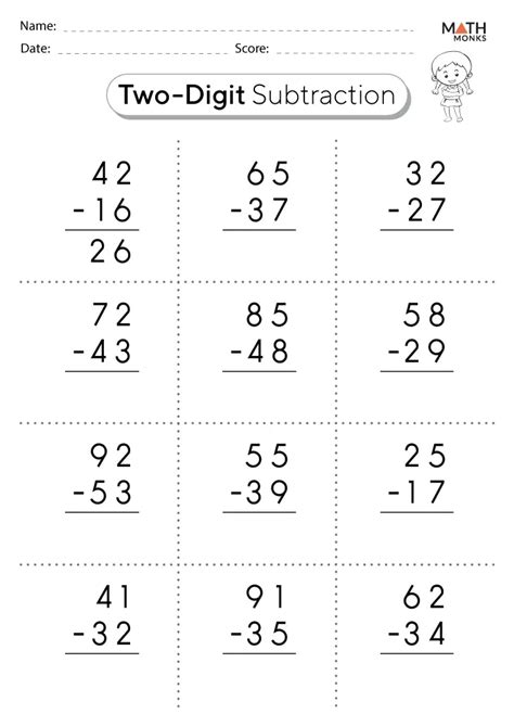 Double Digit Subtraction Worksheets Math Monks