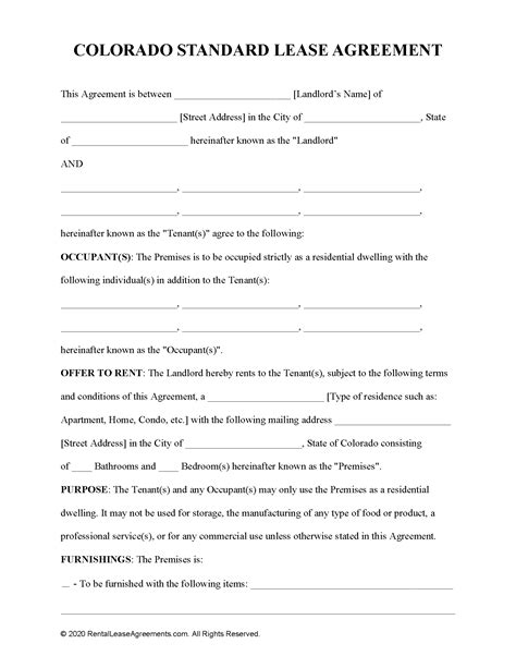 Template For Fillable Rental Lease Agreement Colorado