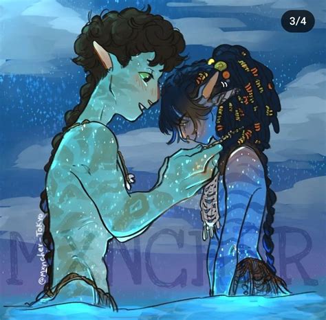 An Image Of A Man And Woman Kissing In The Water With Stars Above Them