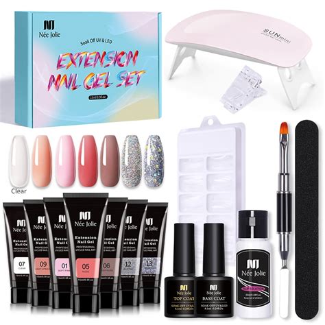 Nail Gel Kit 8 Colors Nail Extension Gel Set with Mini Nail Lamp Extension Gels Brush False Nail ...