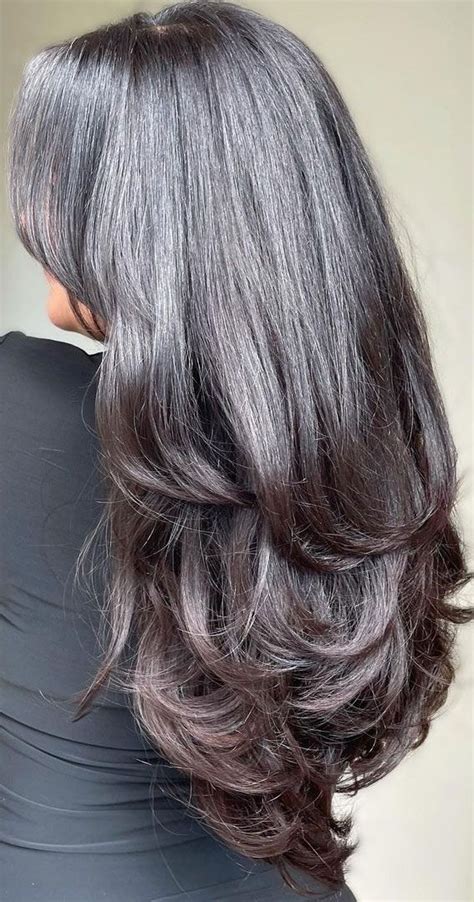 Different Styles Of Layered Haircuts Glazed Brunette Butterfly Layers Bangs In