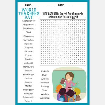 World Teachers Day Word Search Puzzle Worksheets Activity By Mind Games