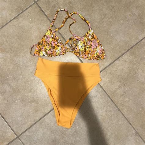 Floral Triangle Target Bikini Top Paired With Orange Depop