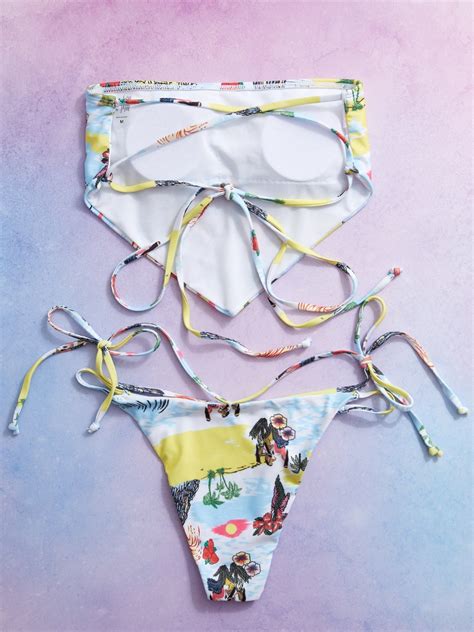 Emmiol Free Shipping 2025 Printed Handkerchief Bikini Set Blue M In Bikini Sets Online Store