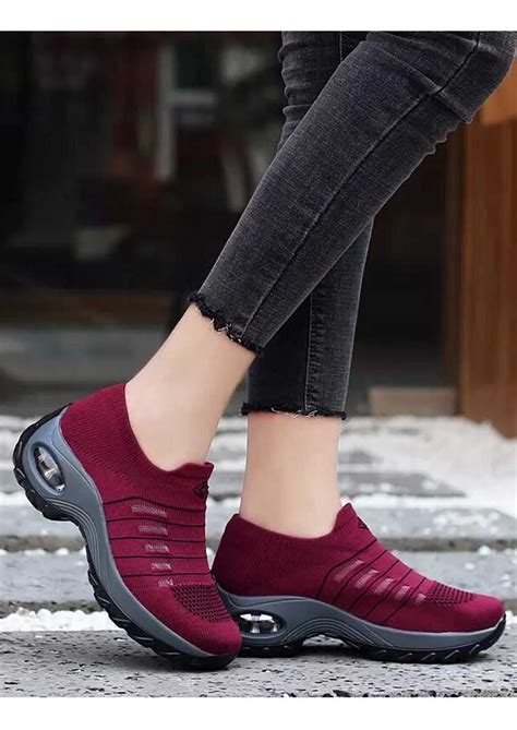 Red Stripe Sock Like Slip On Double Rocker Bottom Sneaker Rocker