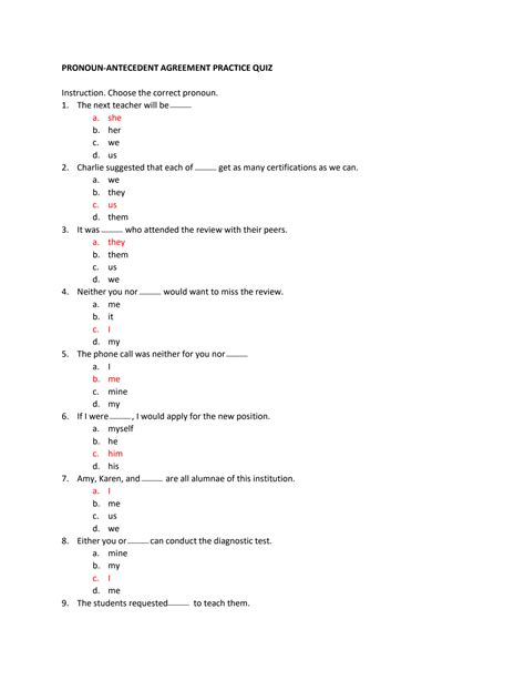 Solution Pronoun Antecedent Agreement Practice Quiz Studypool