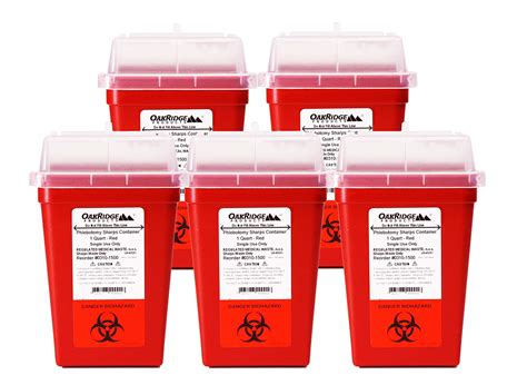 OakRidge Products 1 Quart Pack Of 5 Syringe Disposal Containers