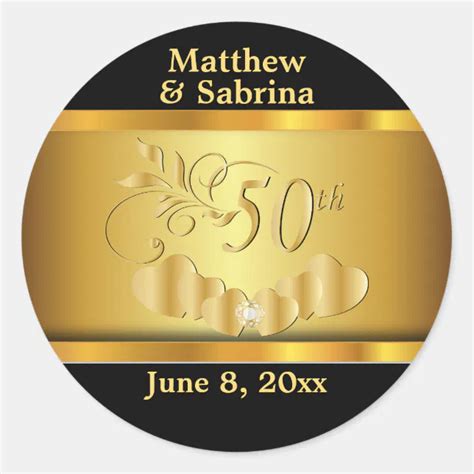 50th Black And Gold Anniversary Classic Round Sticker Zazzle