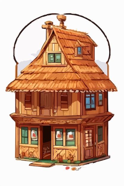 Premium Vector A Cartoon Of A Wooden House With A Big Window