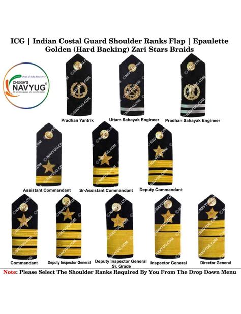 ICG | Indian Costal Guard Shoulder Ranks Flap | Epaulette Golden (Hard ...