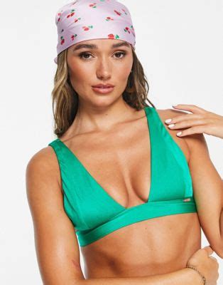 Free Society Mix And Match Deep Band Triangle Bikini Top Metallic Green ASOS