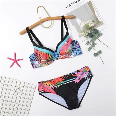 Maillot de bain 2 pièces femme bikini lacets plage multicolore taille haute Noir hongfengya
