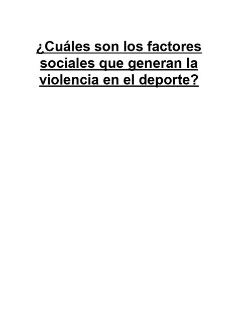 Factores Sociales De Violencia En El Deporte Pdf