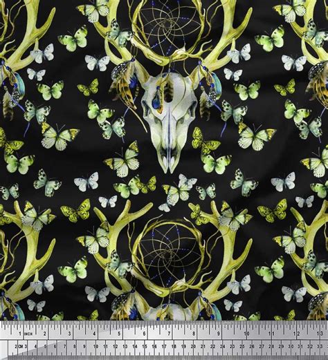 Купить Зеленый японский креп-сатин Soimoi, ткань с насекомыми | Ловец ...