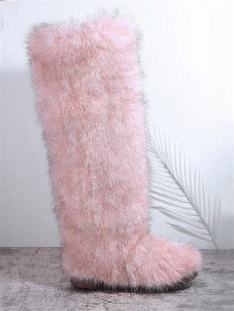 SHUZIA Women S Fluffy Furry Fluffy Round Toe Over The Knee Winter Boots