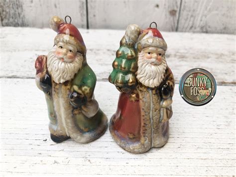 Vintage Ceramic Mini Santa Bell Ornaments Set Of 2 Santa Bells Santa