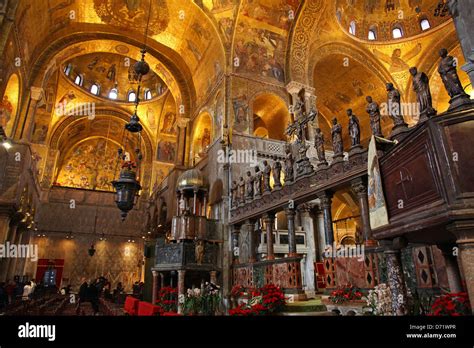 Interior view of Saint Mark's Basilica or the Basilica di San Marco ...