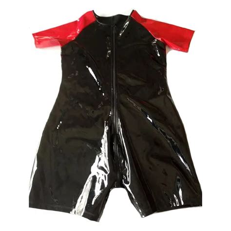 Short Sleeve Wet Look PVC Catsuit Shiny PU Leather Zipper Open Crotch Bodysuit Tight Hot Shapers