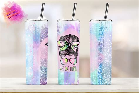 Mom Life Messy Bun 20oz Skinny Tumbler Graphic By Lindesign · Creative