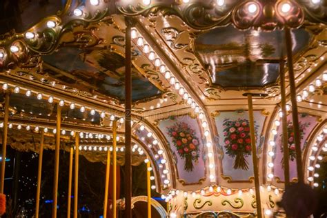 Close Up Of A Carousel At Night Stock Image Image Of Architecture