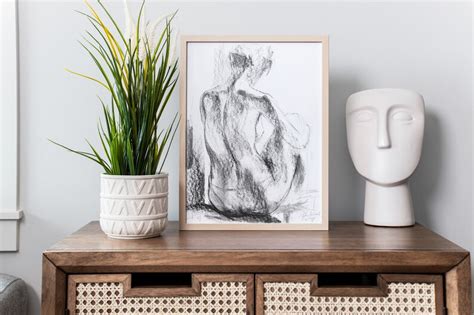 Black And White Wall Art Nude Print Charcoal Drawing Etsy