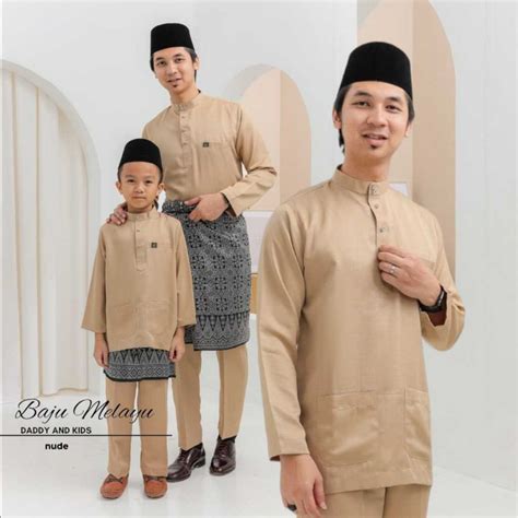 Warna Nude Baju Melayu Moden Cekak Musang Set Sedondon Ayah Dan Anak Shopee Malaysia