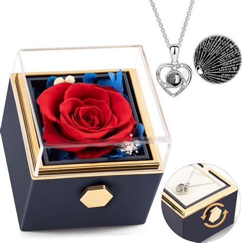 Amazon.com: HIAGROW Preserved Real Red Forever Rose Rotating Box with I