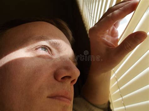 Man Looking Through Blinds Stock Image Image Of Investigator 38069869