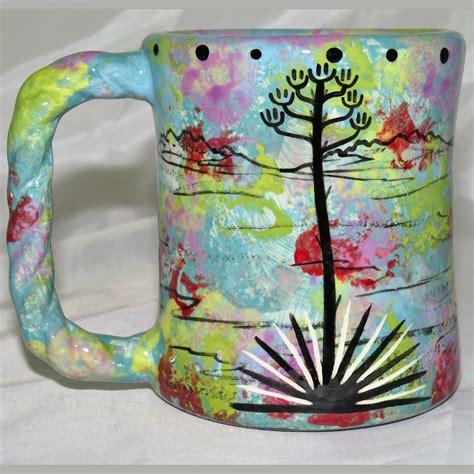 Rope Mug With Roadrunner On Turquoise Blue MANA POTTERY