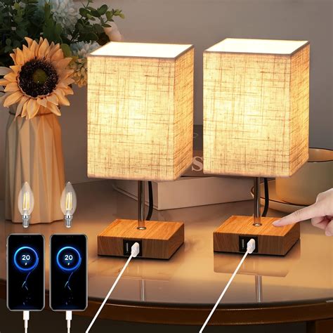 Amazon De Lightess Er Set Nachttischlampe Touch Dimmbar Holz