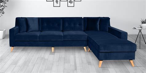 Buy Bollywood Velvet Lhs Sectional Sofa In Navy Blue Colour At Off