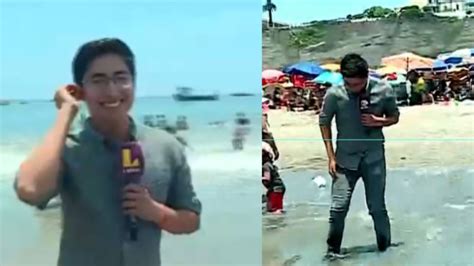 Reportero De Latina Termina Mojado En Pleno Enlace En Vivo En La Playa VIDEO