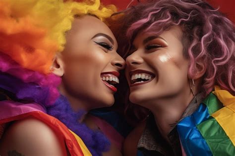 Premium Ai Image A Beautiful Gay Couple With Rainbow Flag Colors Posing For A Lgbtq Pride