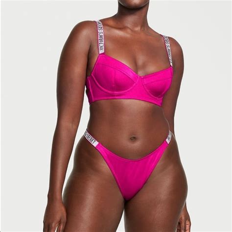 Victoria S Secret Swim Set Fuchsia Shine Strap Wicked Bikini Top Brazilian Bikini Bottom