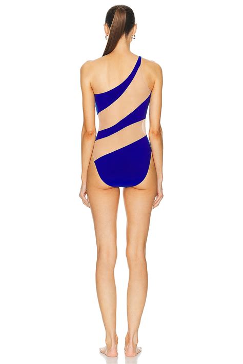 Norma Kamali Snake Mesh Mio One Piece Swimsuit In Electric Blue Nude Fwrd