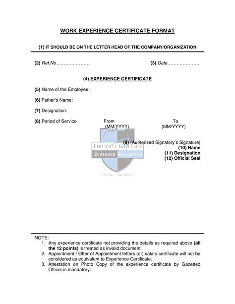 Experience Certificate Letter Template