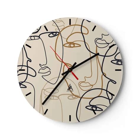 HORLOGE MURALE EN Verre 40x40cm Silencieuse Femme Visage Ligne Wall