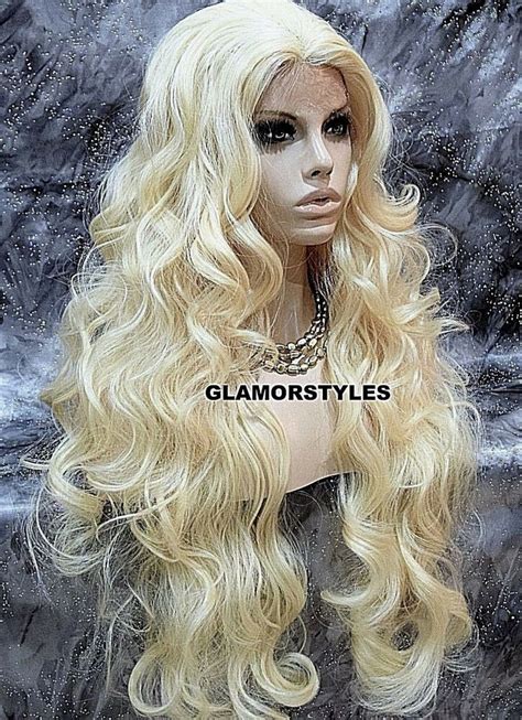 Long Wavy Layered Bleach Blonde Full Lace Front Wig Heat Ok Hair Piece New Layered Full