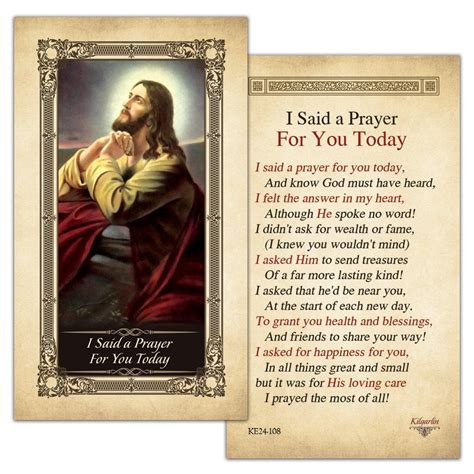 I Said a Prayer for you Today Laminated Prayer Card with Gold Color ...