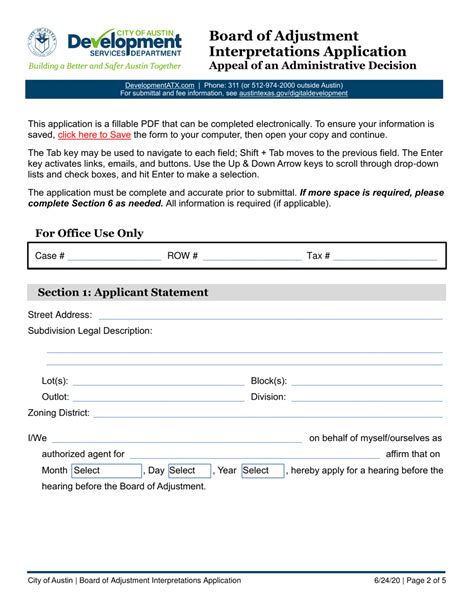 City Of Austin Texas Board Of Adjustment Interpretations Application